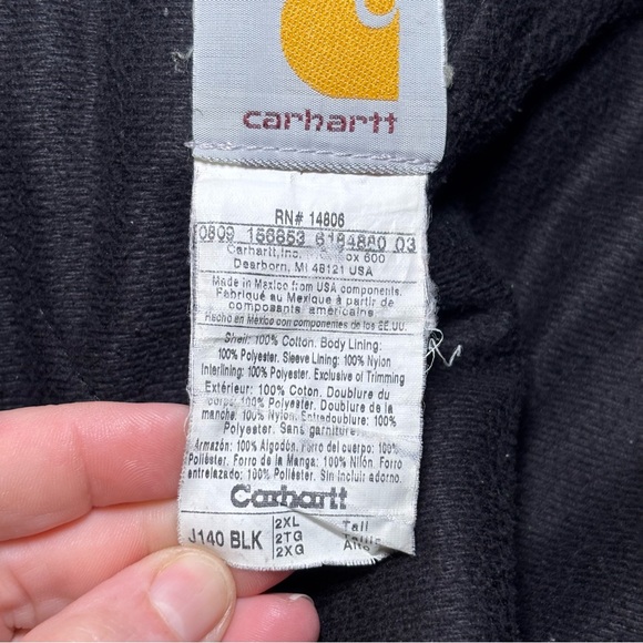 Carhartt Jacket Mens 2XL Tall Black J140 Loose Fit Quilted Hooded Duck Work - Picture 8 of 15